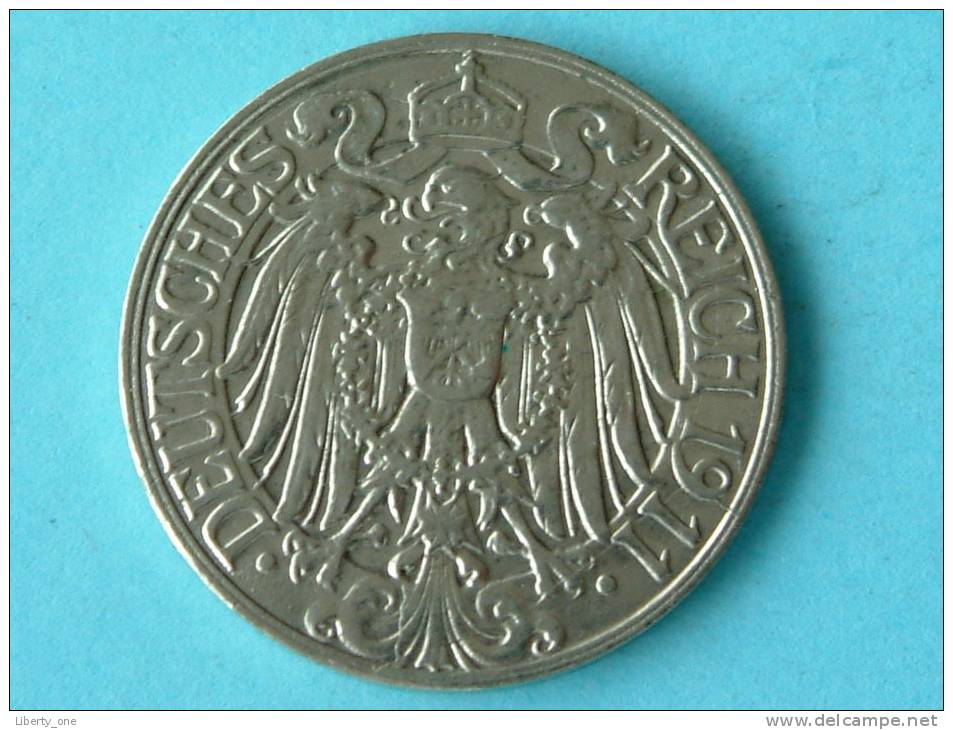 1911 D - 25 PFENNIG / KM 18 ( Uncleaned - For Grade, Please See Photo ) ! - 25 Pfennig