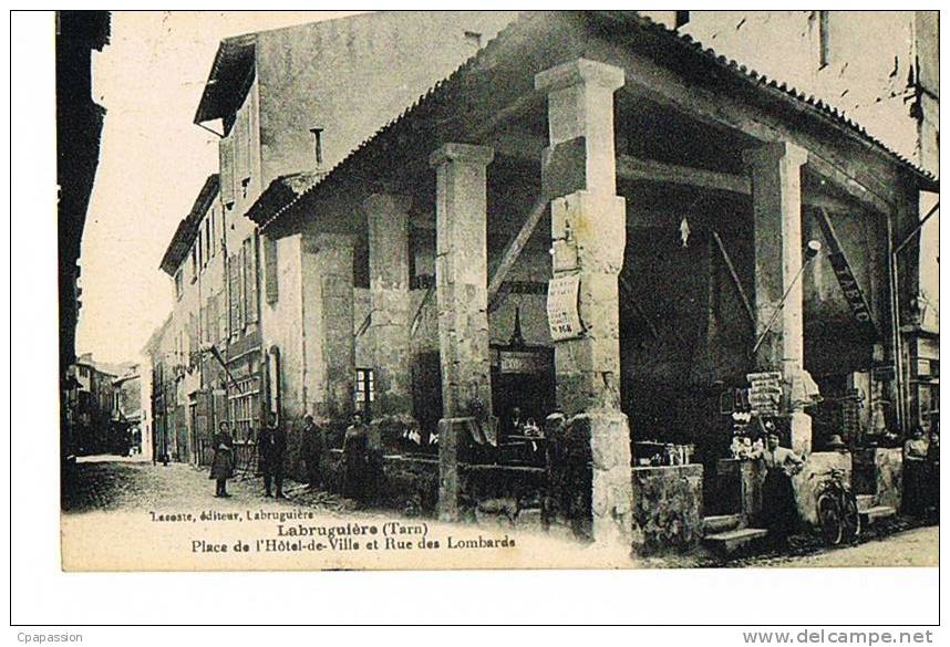 81- LABRUGUIERE - Place De L'Hotel De Ville Et Rue Des Lombards -  Cpa-Lacoste Editeur ,Labruguière - Labruguière