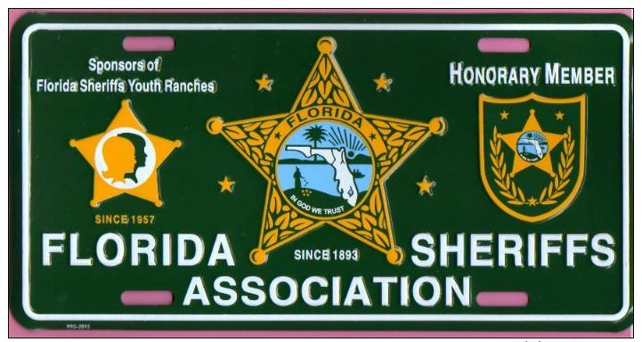 EE.UU. / USA - FLORIDA SHERIFFS ASSOCIATION HONORARY MEMBER PLATE / PLACA - Approx./aprox./ca. 1990 - Placas De Matriculación