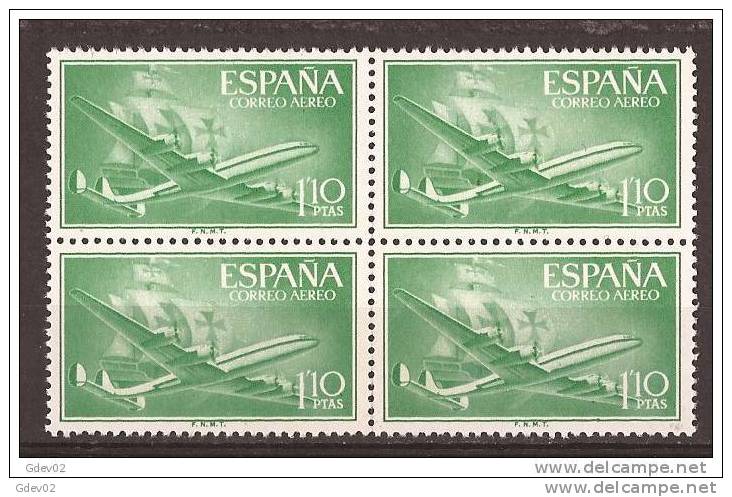 ES1173BL4-LA316THSC.Spain Espagne SUPER-CONSTELLATION Y NAO SANTA MARIA 1955/56.(Ed.1173**)sin Charnela LUJO BLOQUE DE 4 - Otros & Sin Clasificación