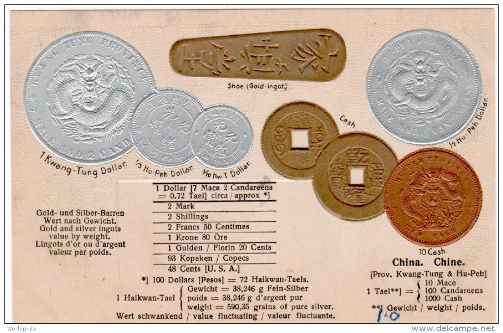 VINTAGE, China/ Chine, Münzen/Coins Embossed, Walter Erhard Postcard / Karte - Monnaies (représentations)