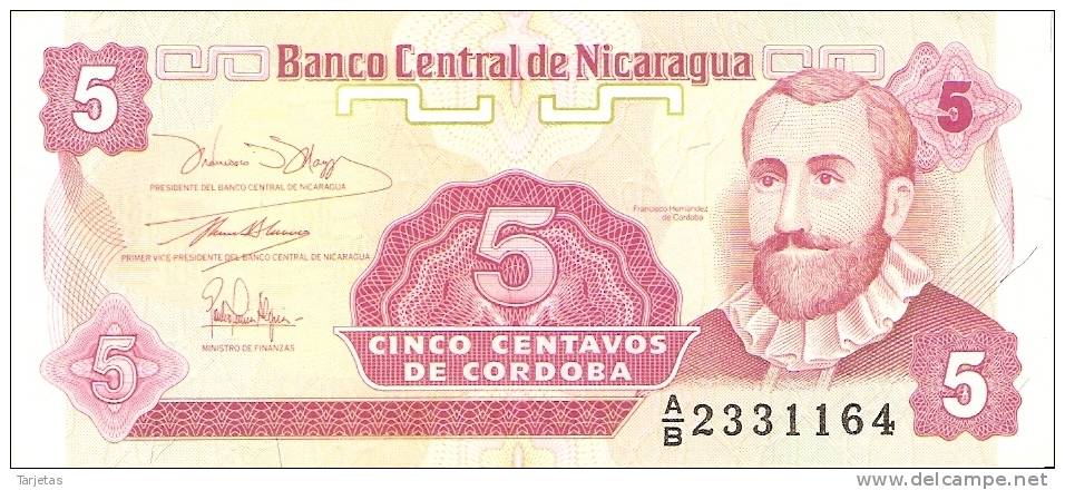 BILLETE DE NICARAGUA DE 5 CENTAVOS   (BANKNOTE)  SIN CIRCULAR - Nicaragua