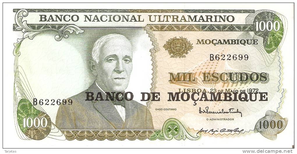 BILLETE DE MOZAMBIQUE DE 1000 ESCUDOS  DEL AÑO 1972  (BANKNOTE) - Mozambique