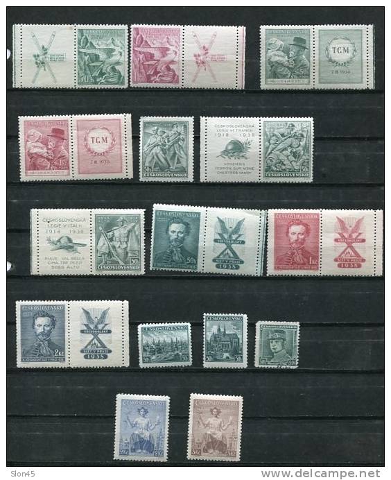 Czechoslovakia 1938 Mi 387-405 MNH/MH Complete Year(-2 Stamps)+Blocks - Unused Stamps