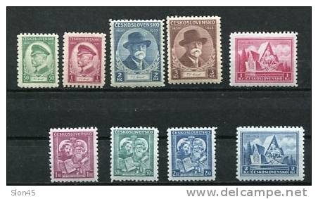 Czechoslovakia 1935 Mi 332-341 Complet Year (-1 Stamp) MH - Unused Stamps