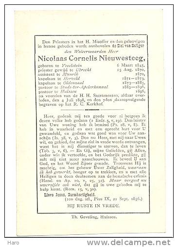 Doodsprentje - Décès - Pastoor Nicolaas Cornelis Nieuwesteeg - Ysselstein 1845 - Huissen 1896 - Curé Abbé (b78) - Zonder Classificatie