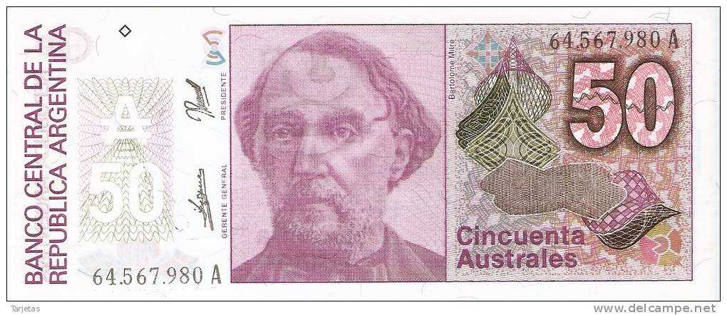 BILLETE DE ARGENTINA DE 50 AUSTRALES  (BANKNOTE)  SIN CIRCULAR - Argentina