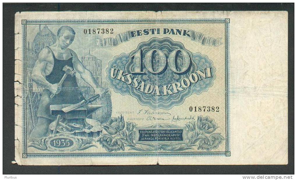 ESTONIA 100 KROONI , 1935, USED - Estland