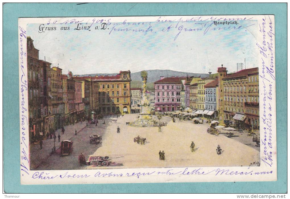 GRUSS Aus LINZ  -  Hauptplatz .   -  1900   -  BELLE CARTE PRECURSEUR ANIMEE  - - Linz