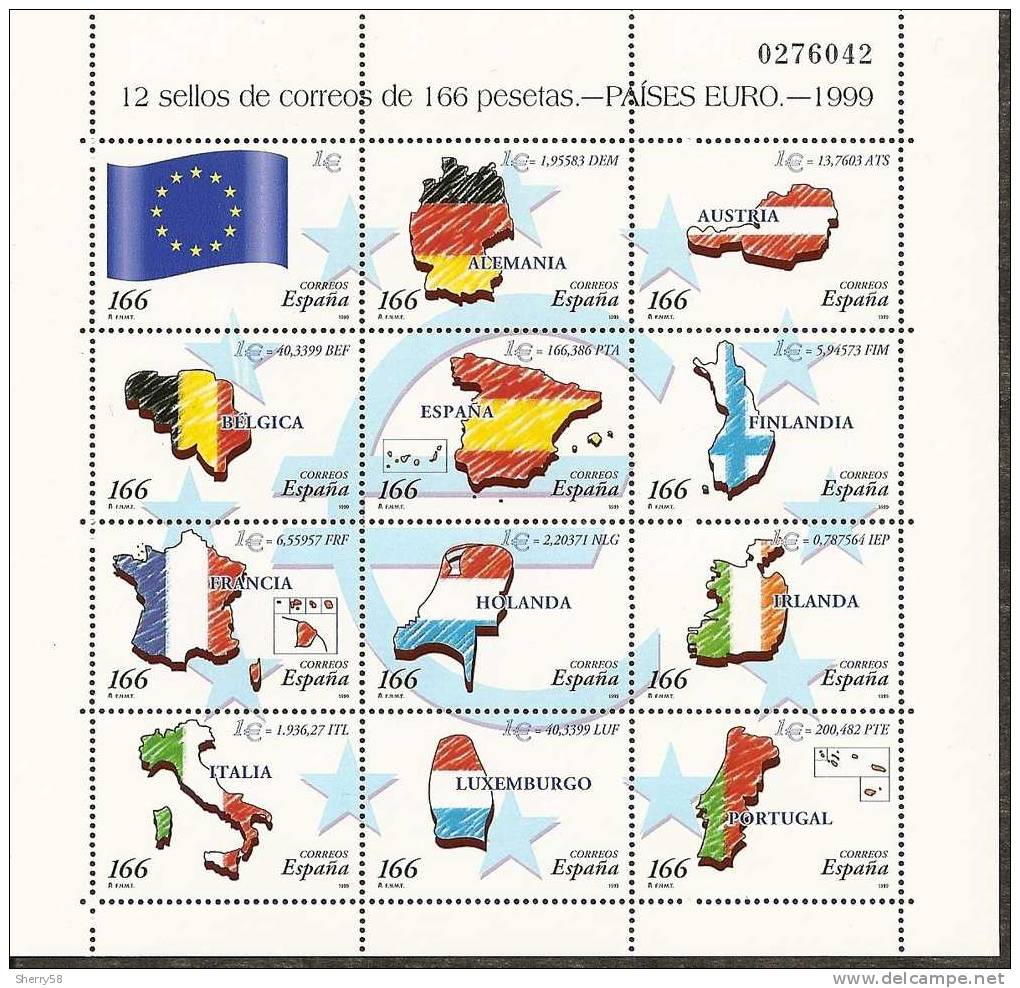 1999-ED. 3632 A 3643-M.P.63-PAISES DEL EURO-BANDERAS EUROPEAS-NUEVO - Volledige Vellen