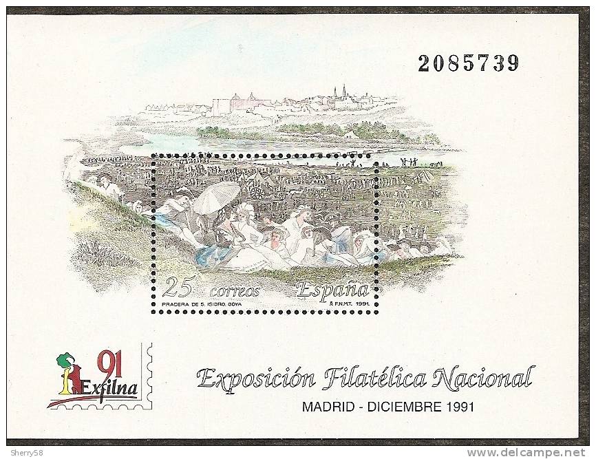 1991-ED. 3145 H.B.-EXFILNA'91. PRADERA DE S. ISAIDRO. GOYA-NUEVO- - Blocks & Sheetlets & Panes