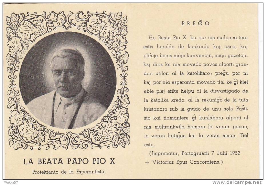 M-0915- Pope Papo -Beato Papa Pio X - Preghiera In Esperanto - Esperanto