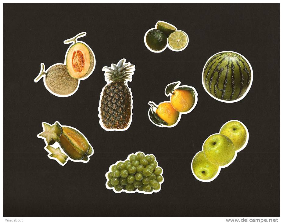 LOT De 8 Chromos Decoupis à Paillettes - Fruits  Vert - Raisin Pasteque Pomme Ananas Melon Citron Vert - Altri & Non Classificati