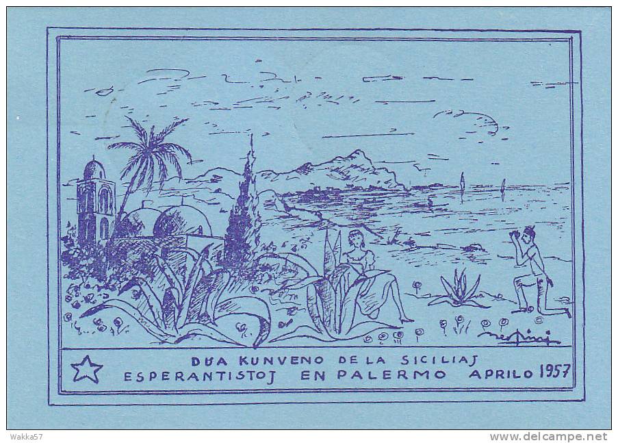 M-0921-  Palermo Dua Kunveno De La Sicilias Esperantistoj - Esperanto Postcard - Annullo Speciale - Esperanto