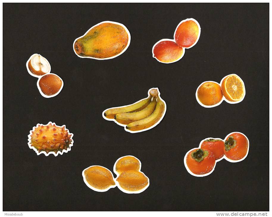 LOT De 8 Chromos Decoupis à Paillettes - Fruits  Jaune - Citron Banane Orange Kaki Mangue Poire - Otros & Sin Clasificación