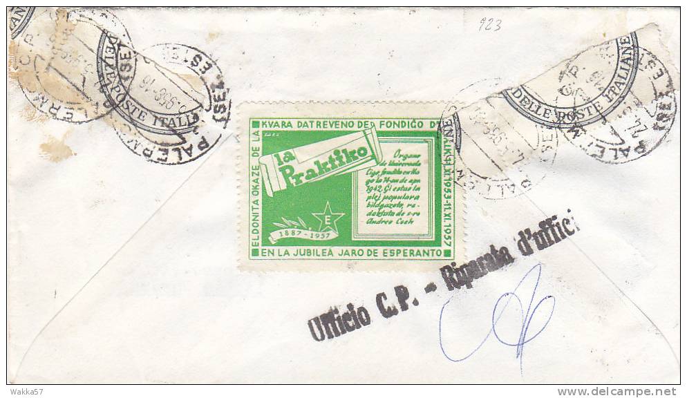 M-0923- U.S.A. United States - Esperanto Cover To Italy Palermo- Riparata D'ufficio - Esperanto
