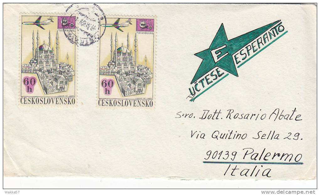 M-0927- Ceskoslovensko Esperanto Cover To Italy Palermo - Esperanto