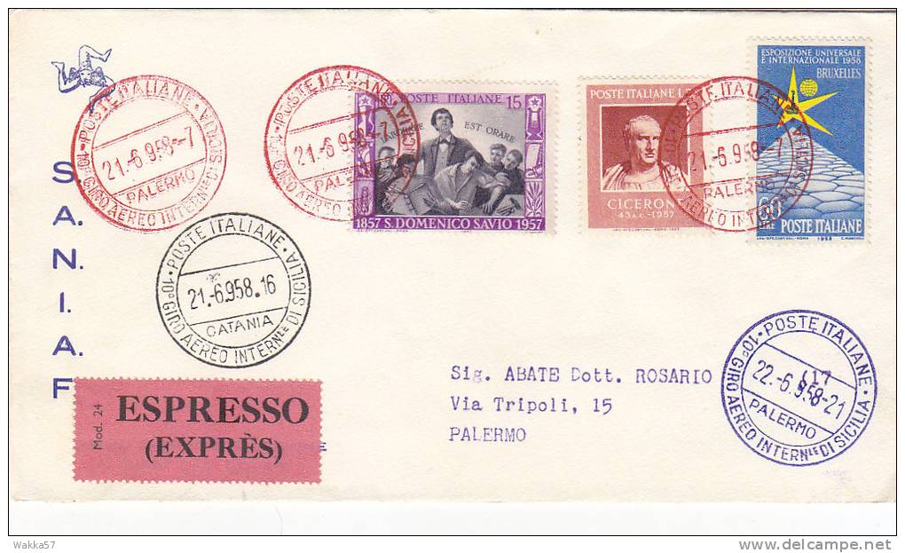 M-0936 10° Giro Aereo Di Sicilia - Palermo - Catania - Palermo - Airmail