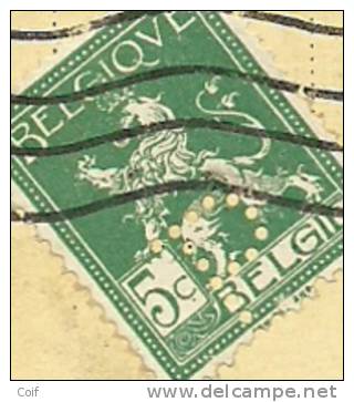 110 Op Kaart Met Stempel GENT, Met Firmaperforatie (perfin) " P " Van PHOENIX NOUVEAU - 1909-34