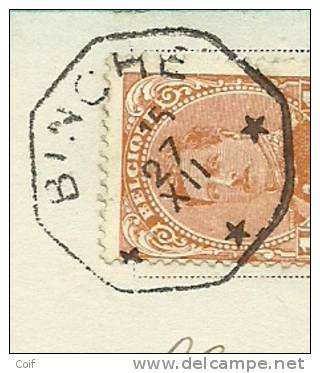 135 Op Kaart Met Telegraafstempel BINCHE Als Noodstempel Gebruikt - Fortune Cancels (1919)