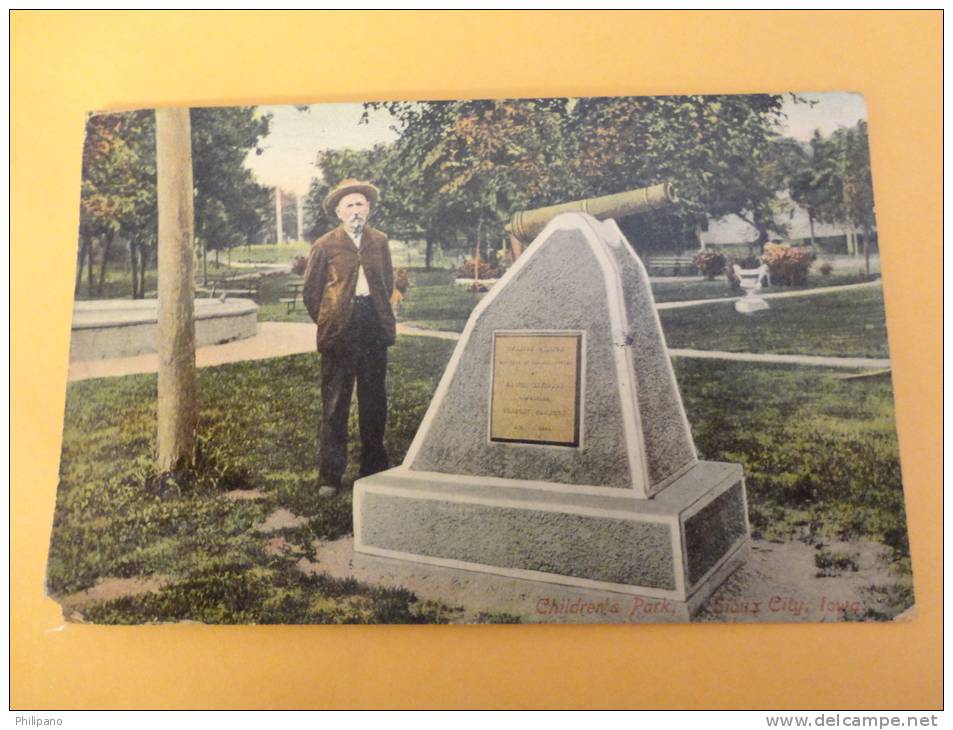 Iowa > Sioux City  Man By Monument In Childrens Park  1911 Cancel==   ====   =ref  336 - Sioux City