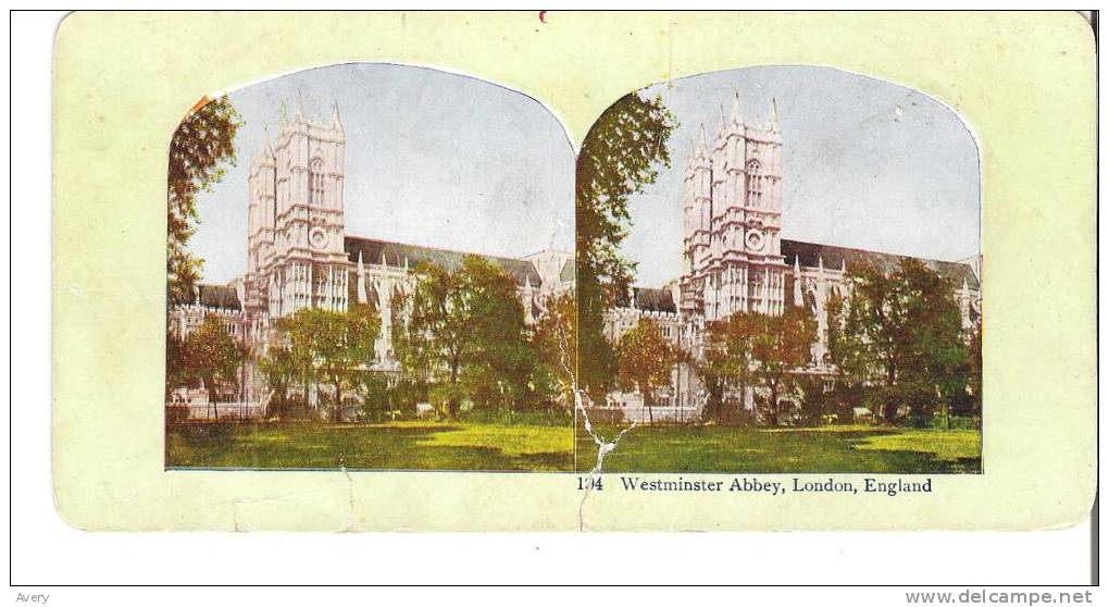 Front  Sanfrancisco Street. Mexico City  Back   Westminster Abbey, London England  Crease Line And Cut - Stereoscope Cards