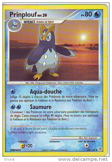 - T - CARTE POKEMON PRINPLOUF NIV 20 58/130 ETAT COURANT - Otros & Sin Clasificación