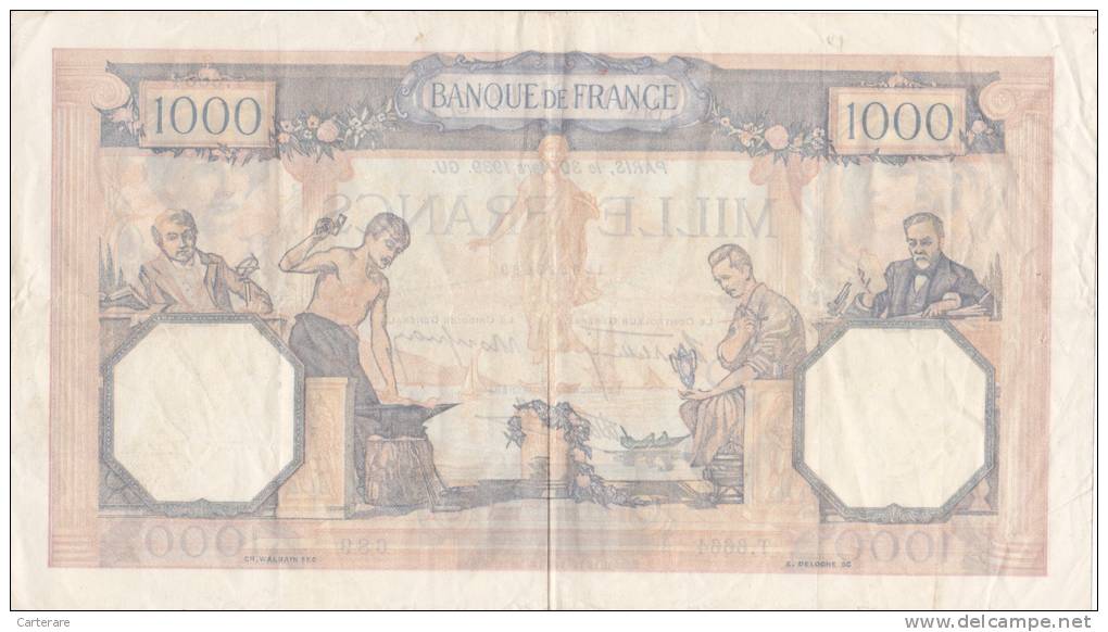 1000  FRANCS,MILLE FRANCS,PARIS,billet De FRANCE,30 Mars 1939,T 6664 Cotée,Cérès Et Mercure - 1 000 F 1927-1940 ''Cérès E Mercure''