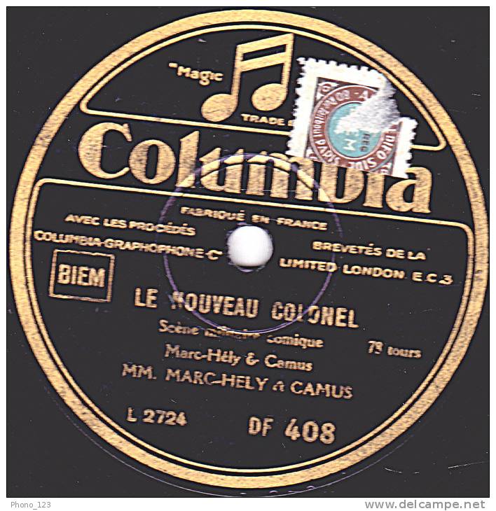 78 Tours - Columbia DF 408 - Scènes Militaires Comiques - MM. MARC-HELY & CAMUS - LA CHAMBREE - 78 T - Disques Pour Gramophone