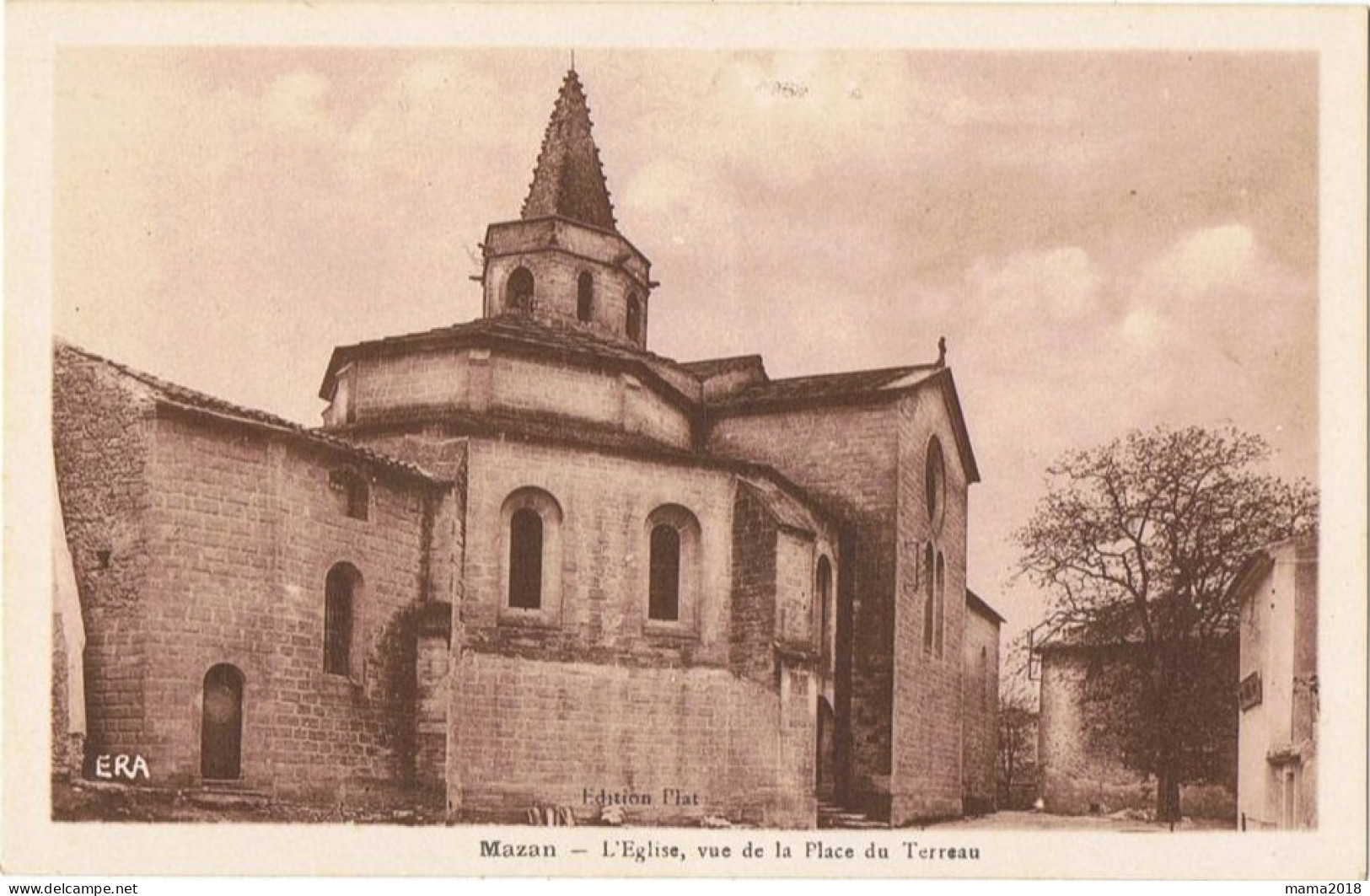 Mazan    L'église Et La Place Du Terreau  Tampon  Brocante - Mazan