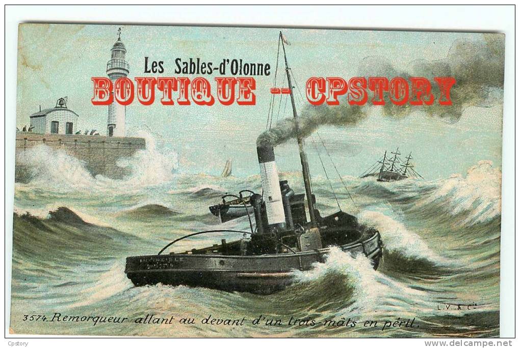 BATEAU REMORQUEUR Au Sables D'Olonne - Phare Lighthouse - Dos Scané - Sleepboten