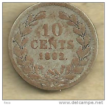 NERTHERLANDS 10 CENTS WREATH FRONT KING HEAD BACK 1882 AG SILVER KM80  F READ DESCRIPTION CAREFULLY !!! - 1849-1890 : Willem III