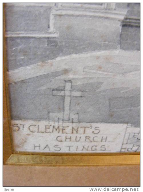 Original Ink St Clement's Church Hastings Encre Originale Datée 1905 Signée F. Lannon - Hastings