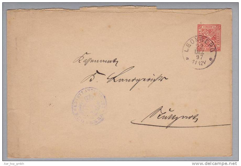 Heimat De BW Leonberg 1897-12-22 Auf Dienst-GS 10 Pfennig Nach Stuttgart - Postal  Stationery