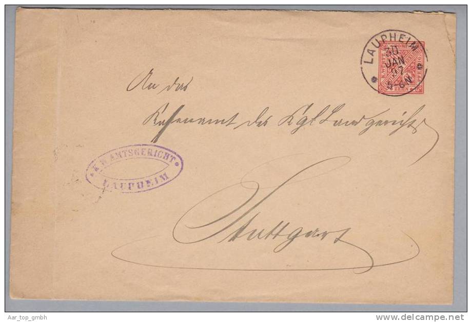 Heimat De BW Laupheim 1897-01-30 Auf Dienst-GS 10 Pfennig Nach Stuttgart - Entiers Postaux