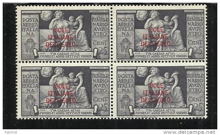 EGEO 1938 AUGUSTO POSTA AEREA AIR MAIL 25c MNH QUARTINA BLOCK - Castelrosso