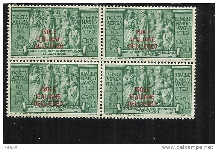 EGEO 1938 AUGUSTO POSTA AEREA AIR MAIL 50 C MNH QUARTINA BLOCK - Ägäis