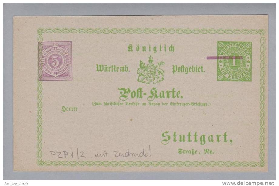 Württemberg Ganzsache Mi#PZP1/2 Mit Firmenzudruck - Postal  Stationery