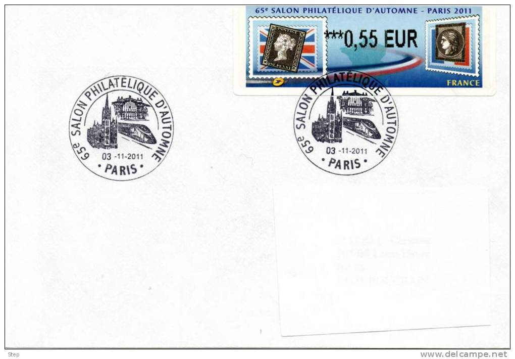 PARIS SALON PHILATELIQUE D´AUTOMNE 2011: Oblt Temporaire Sur LISA 0.55E "PREMIERS TIMBRES FRANCAIS ET ANGLAIS" - 2010-... Viñetas De Franqueo Illustradas