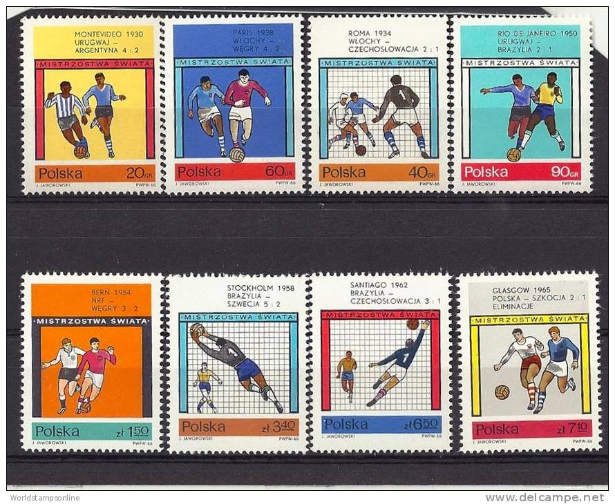 Poland, Year 1966, Mi 1665-1672, World Championship Football London, MNH** - 1966 – Angleterre