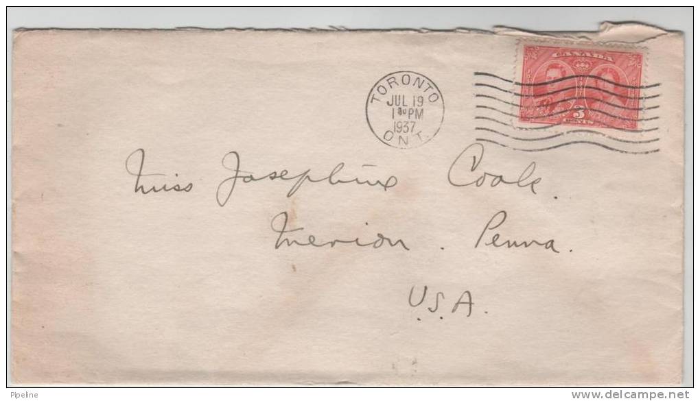 Canada Cover Sent To USA Toronto 19-7-1937 - Cartas & Documentos