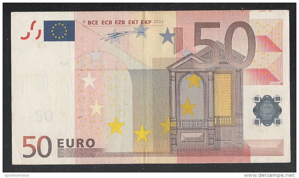 EURO - GERMANIA - 2002 - RARA BANCONOTA DA 50 EURO DUISENBERG SERIE X (P005D3) - CIRCOLATA - IN BUONE CONDIZIONI. - 50 Euro