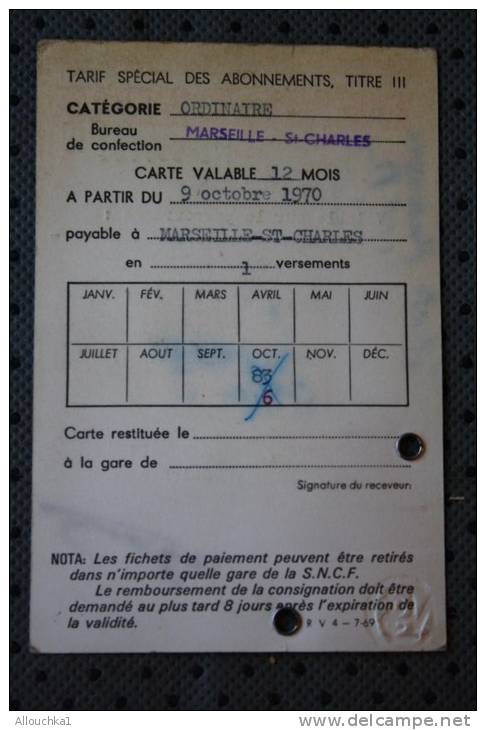 CARTE SOCIETE NATIONALE DES CHEMINS DE FER FRANCAIS SNCF DEMI TARIF 2em CL. AIX MARSEILLE ST CHARLES 1971 SUPERBE FILLE - Autres & Non Classés