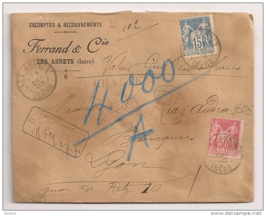 Lettre - ISERE - LES ABRETS - CHARGE - Càd S/Sage N°90 TII + 104 TIII - 1900 - SUP - 1898-1900 Sage (Tipo III)