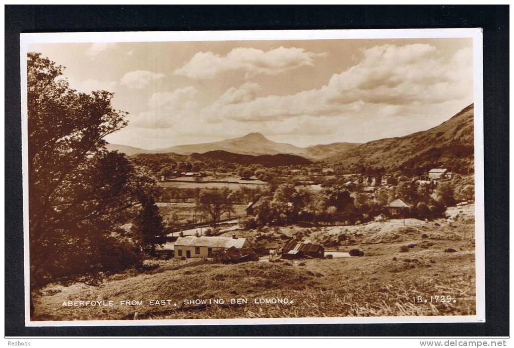 RB 793 - Real Photo Postcard - Aberfoyle From The East - Showing Farm Houses &amp; Ben Lomond - Perthshire Scotland - Perthshire