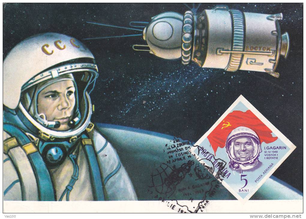 Space Mission,GAGARIN FIRST MAN IN SPACE 1986 CM,maxicard,cartes Maximum - Romania. - Europe