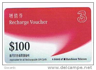 HONG KONG - HUTCHISON TELECOM  (GSM RECHARGE) -  THREE 3 RED 100 EXP. 12.06 - USED   - RIF. 689 - Hongkong