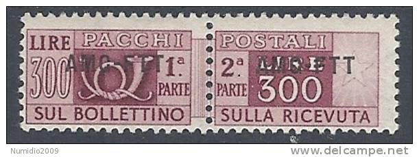 1949-53 TRIESTE A PACCHI POSTALI 1 RIGA 300 LIRE MH * - RR9347 - Colis Postaux/concession