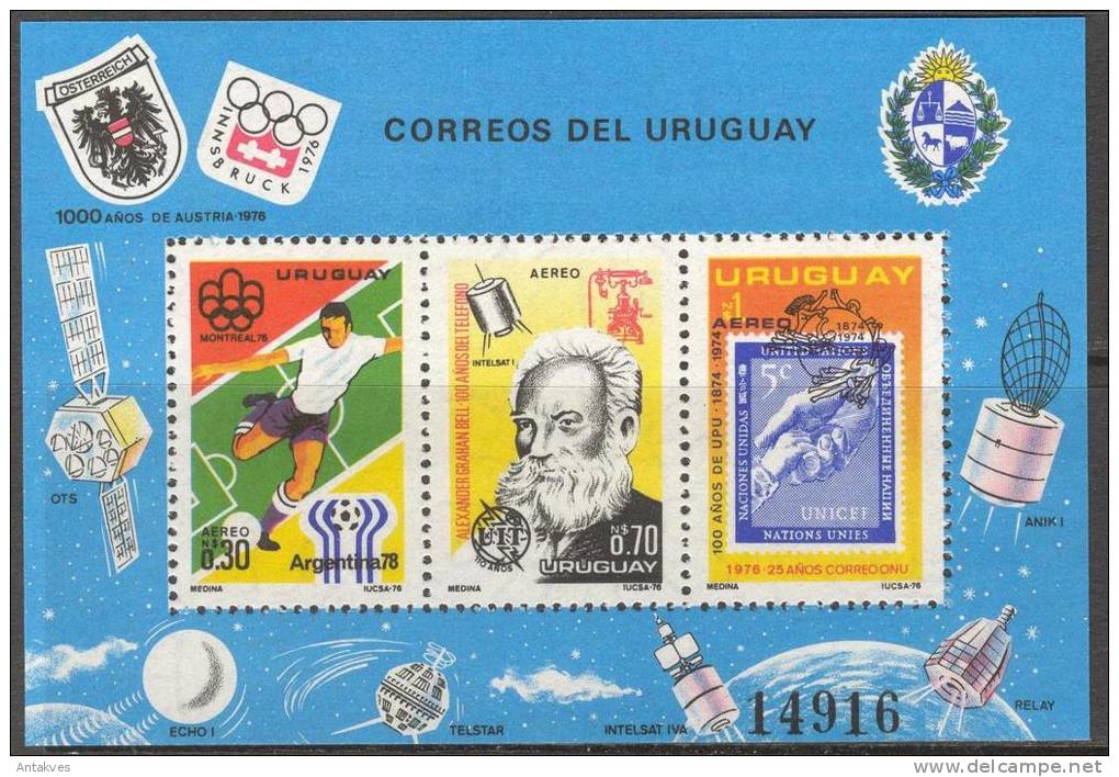 Uruguay 1974 FIFA World Cup Argentina 1978, UPU Olympic Games Montreal 1976 Block MNH** - 1978 – Argentina