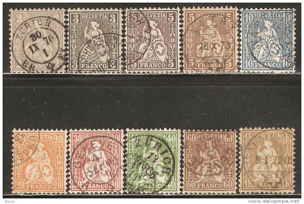 Switzerland 1862-81 Mi# 20-28 Used - White Paper With A Control Mark "Cross In Oval" (+ 5 C. Color Var) - Used Stamps